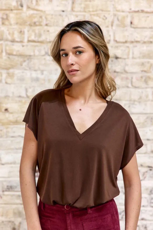 La Petite Etoile Marcelina shirt bruin V-hals