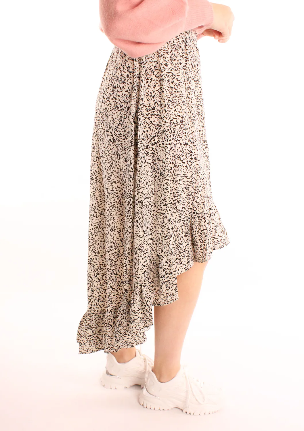 LOVEDRUNKY Animal Midi rok wit zwart asymmetrisch