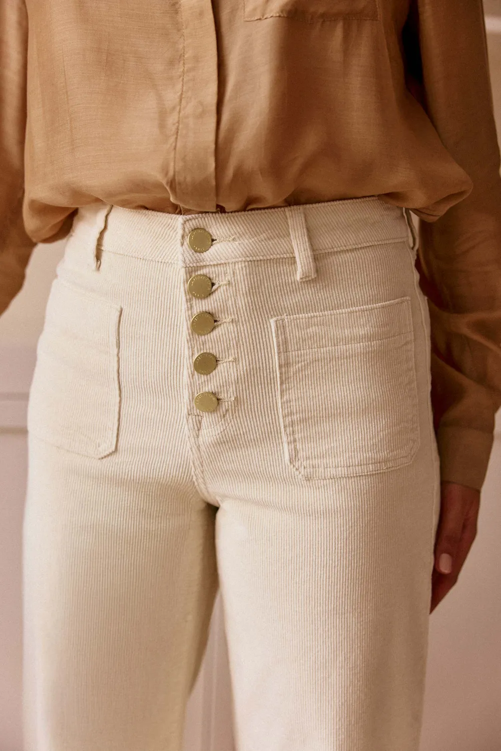 La Petite Etoile Atlanta Wijde broek ecru fluweel