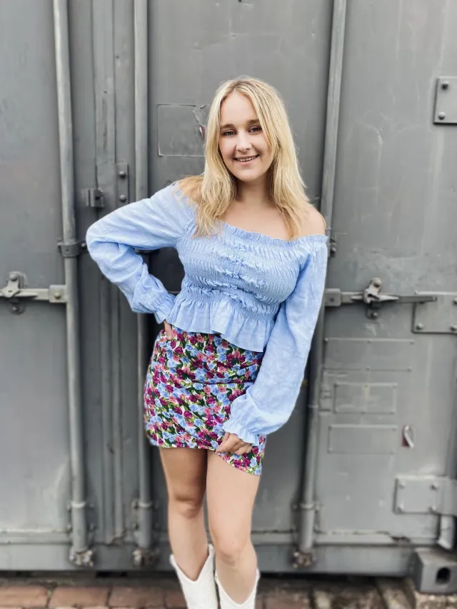 LOVEDRUNKY Bloemen rok blauw gevoerd