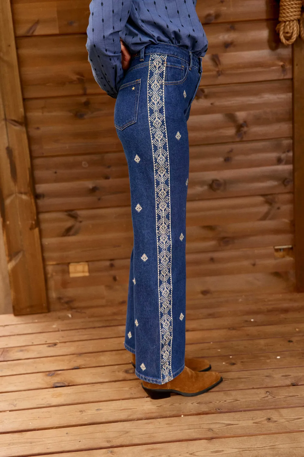 La Petite Etoile Zephyra rechte jeans 94-wash met borduursel