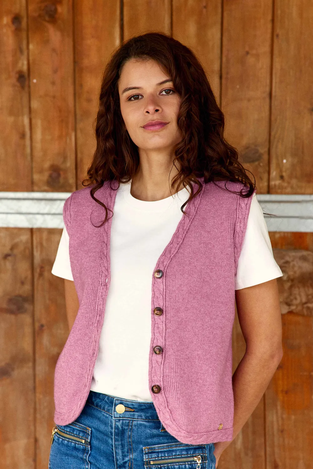 La Petite Etoile Melba gilet roze maat 1 met V-hals