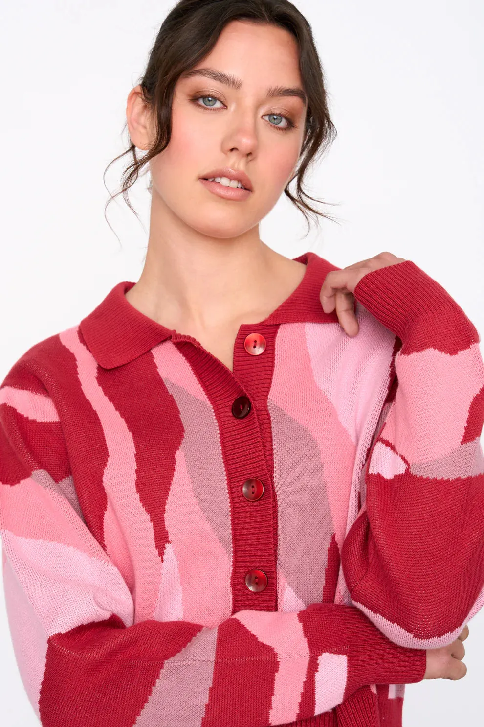 Amiek 24C Bobby Vest rood roze gebreid