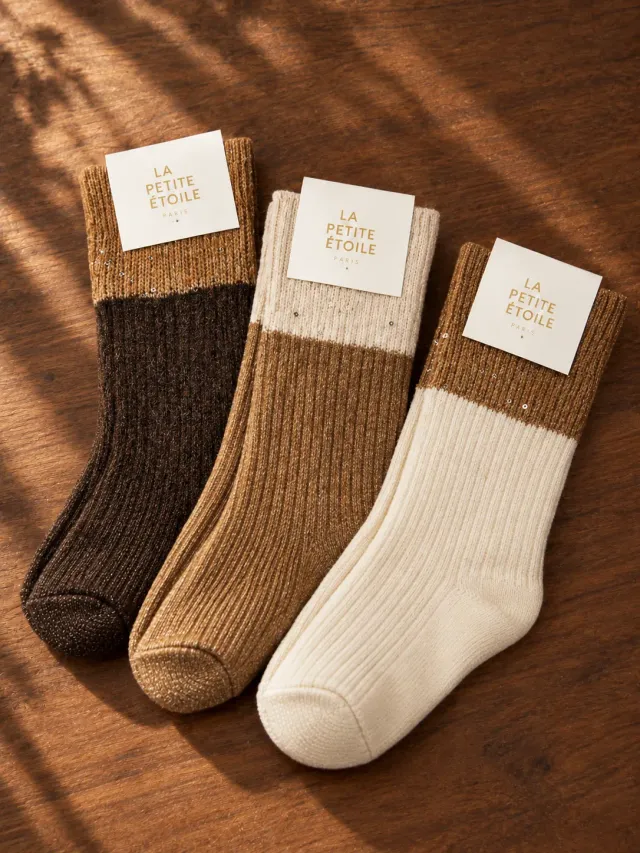 La Petite Etoile Adam sokken ecru beige bruin 3-pack