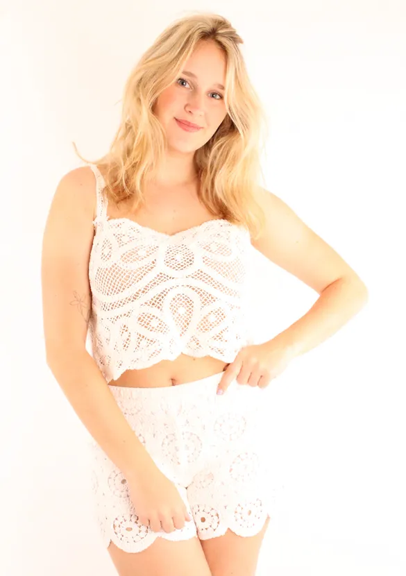 LOVEDRUNKY Boho short wit XS-M elastisch kant