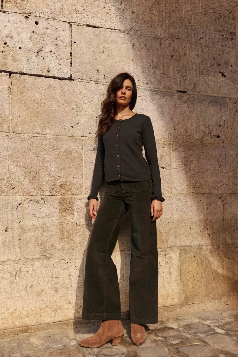 La Petite Etoile Atlanty broek kaki wijd ribfluweel