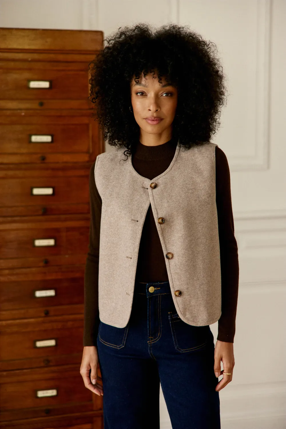 La Petite Etoile Vinko bodywarmer taupe omkeerbaar