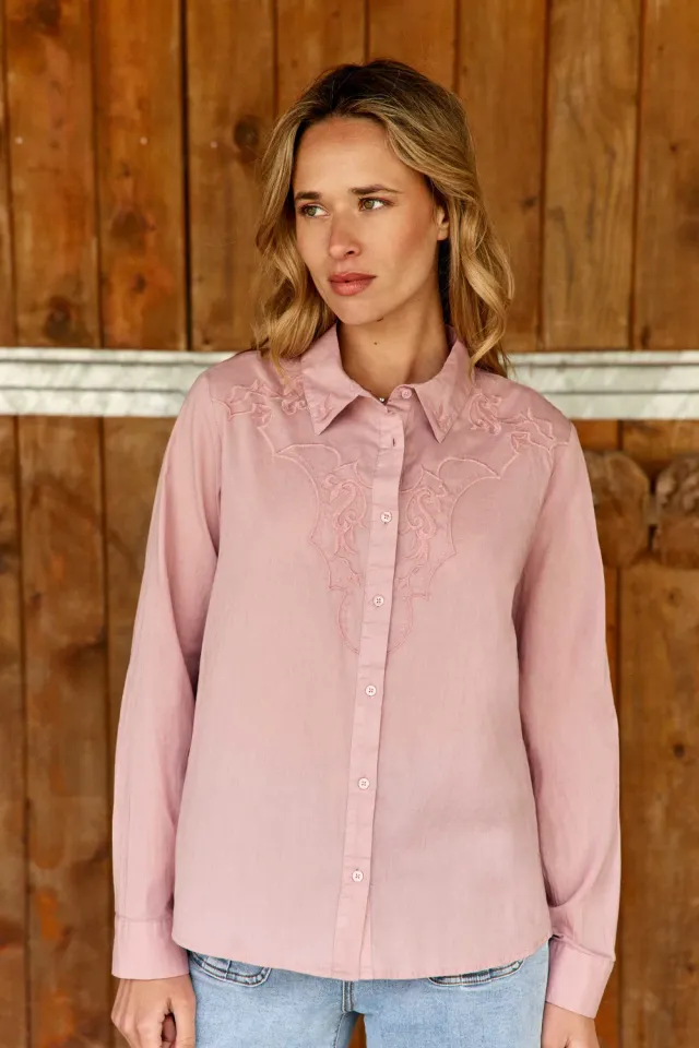 La Petite Etoile Chawie blouse oudroze met broderie