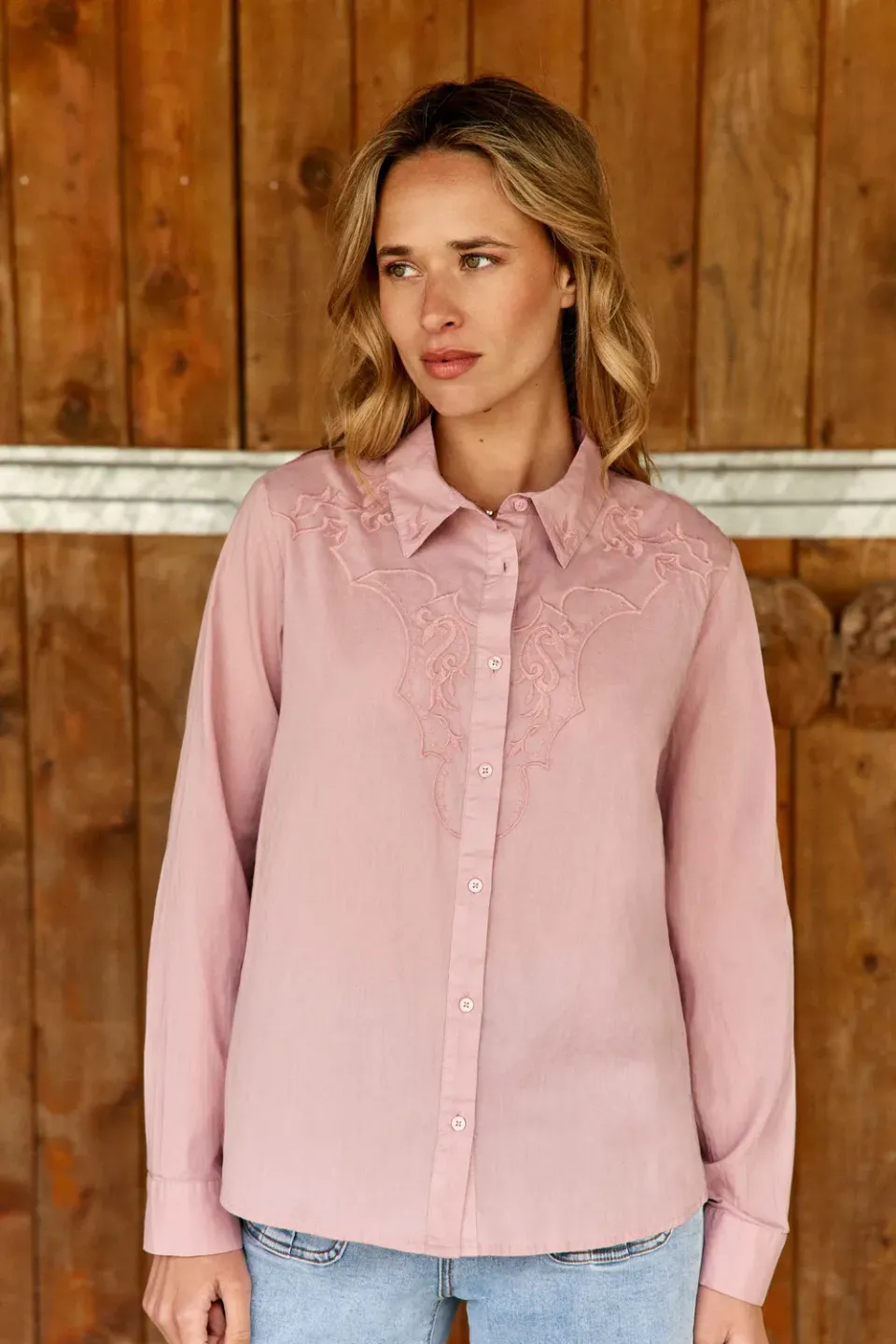 La Petite Etoile Chawie blouse oudroze met broderie