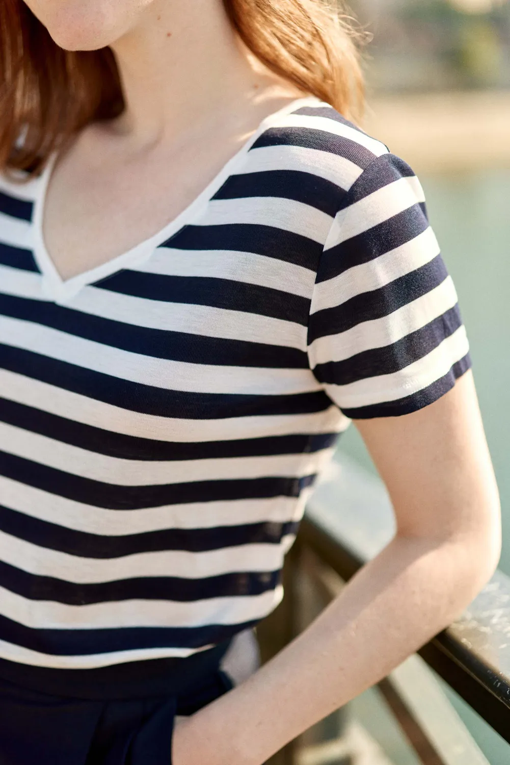 La Petite Etoile Elvie marinière T-shirt ecru marine