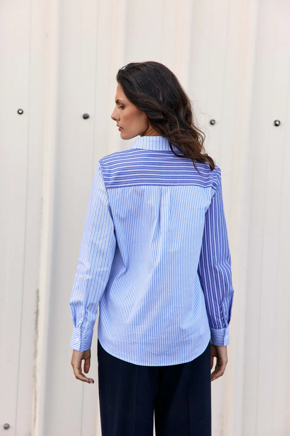 La Petite Etoile Clarin patchwork blouse blauw ecru