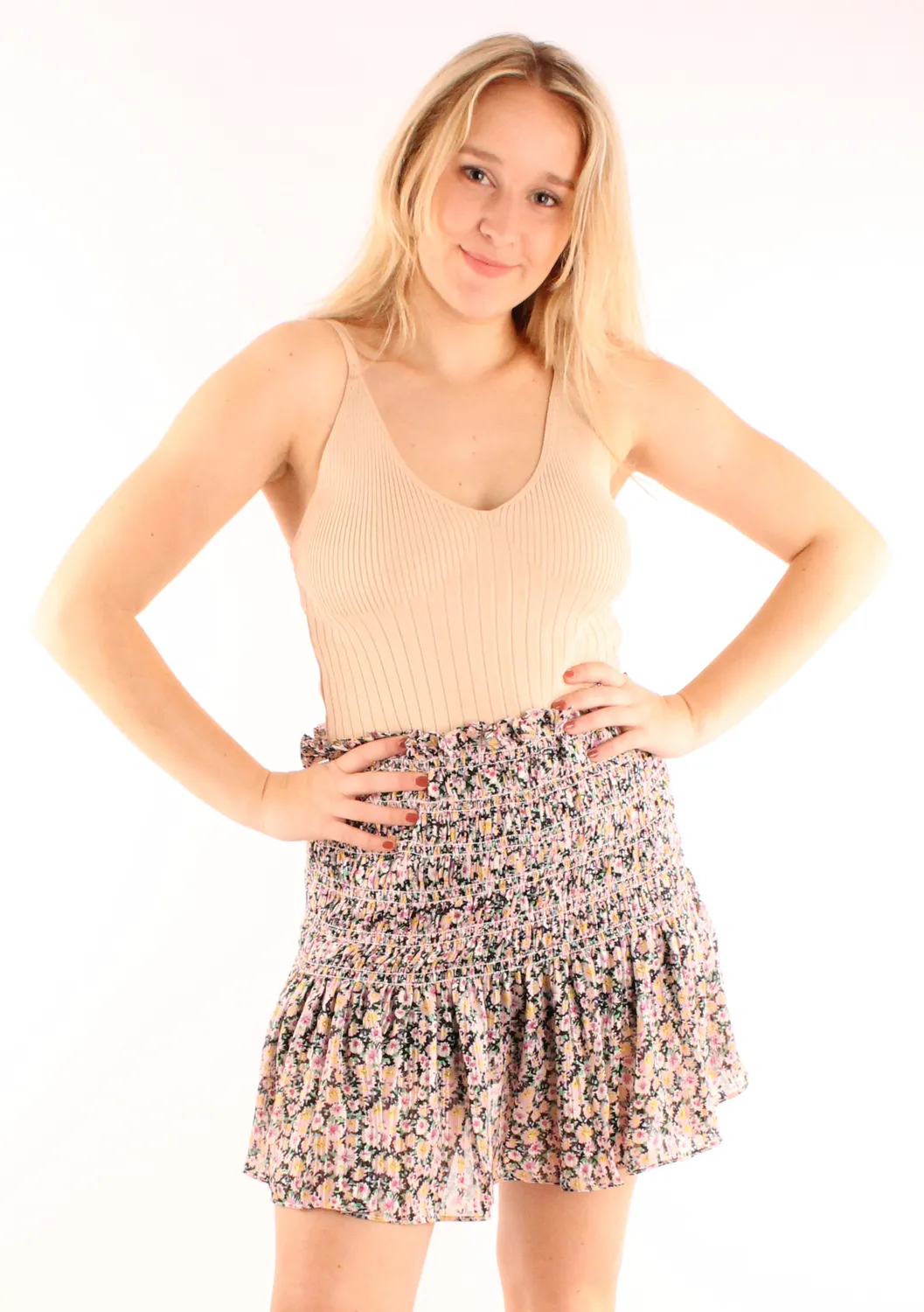LOVEDRUNKY Rib top beige gebreid stretch