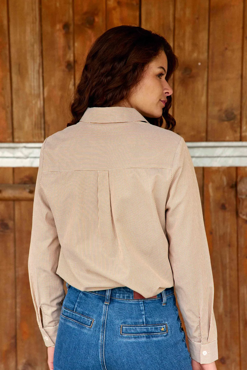 La Petite Etoile Clema blouse ecru camel geborduurd