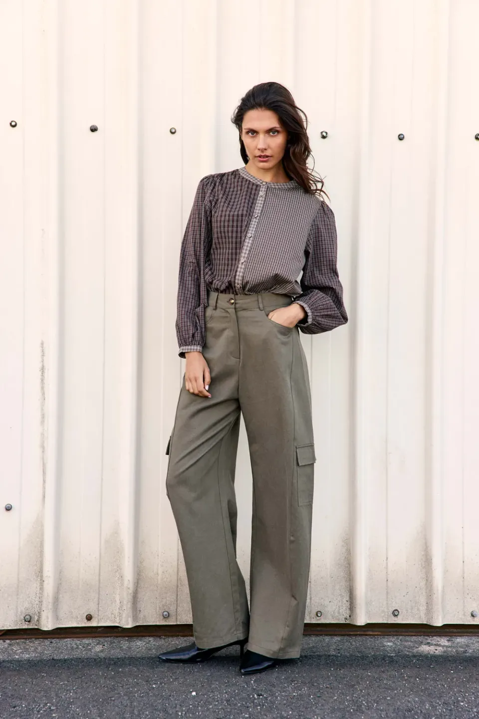 La Petite Etoile Bexia blouse ruitjes bruin patchwork