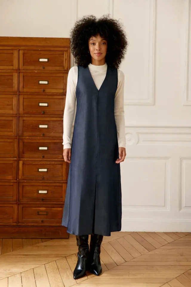 La Petite Etoile Rosanna midi jurk blauw denim