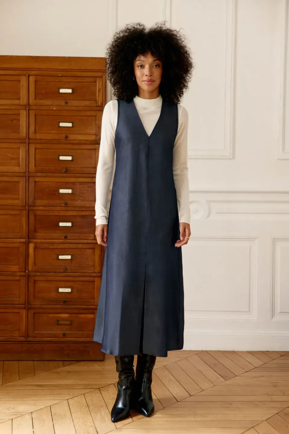 La Petite Etoile Rosanna midi jurk blauw denim
