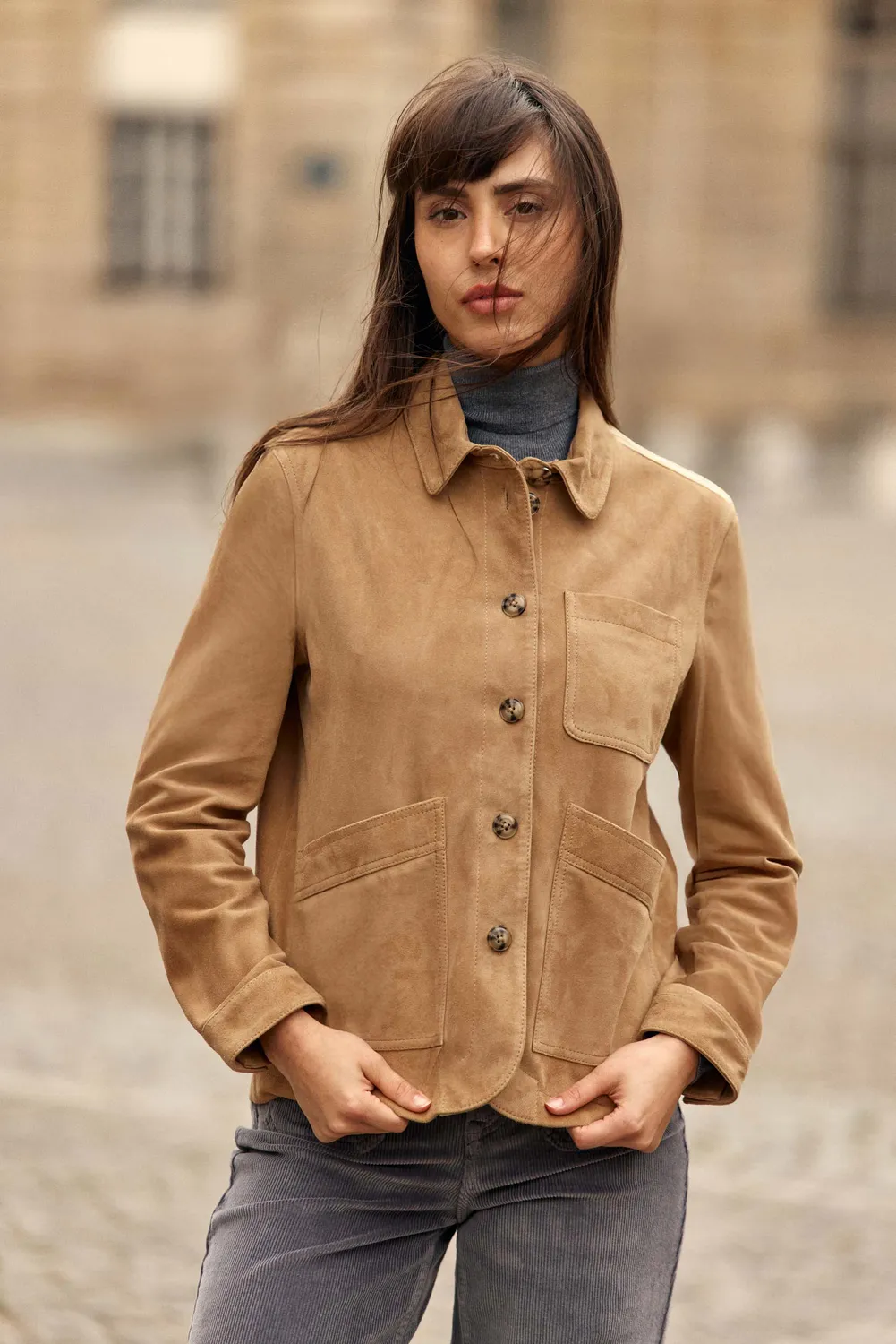 La Petite Etoile Fauline leren jas beige recht
