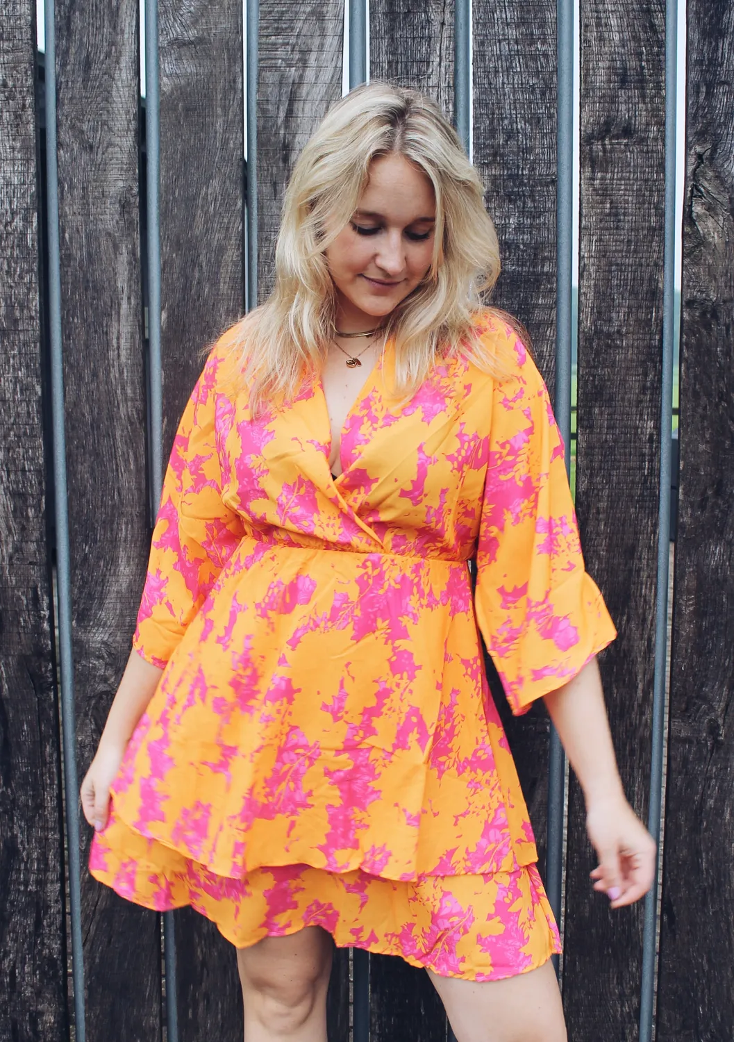 LOVEDRUNKY Bloemenprint jurk Oranje Roze A-lijn