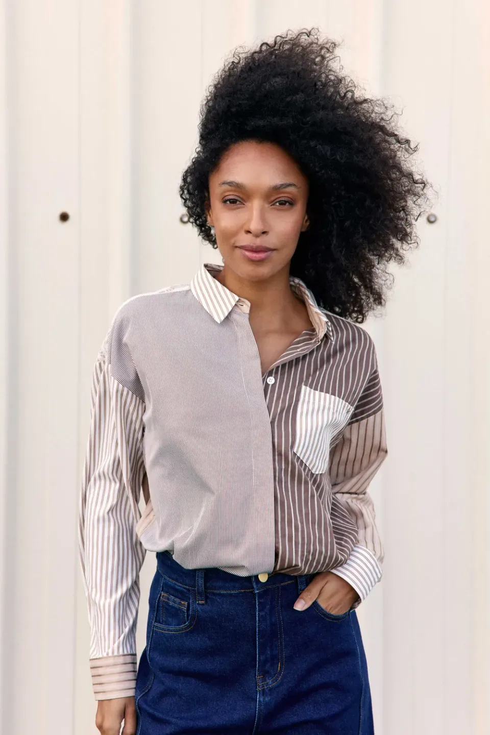 La Petite Etoile Celine blouse patchwork beige