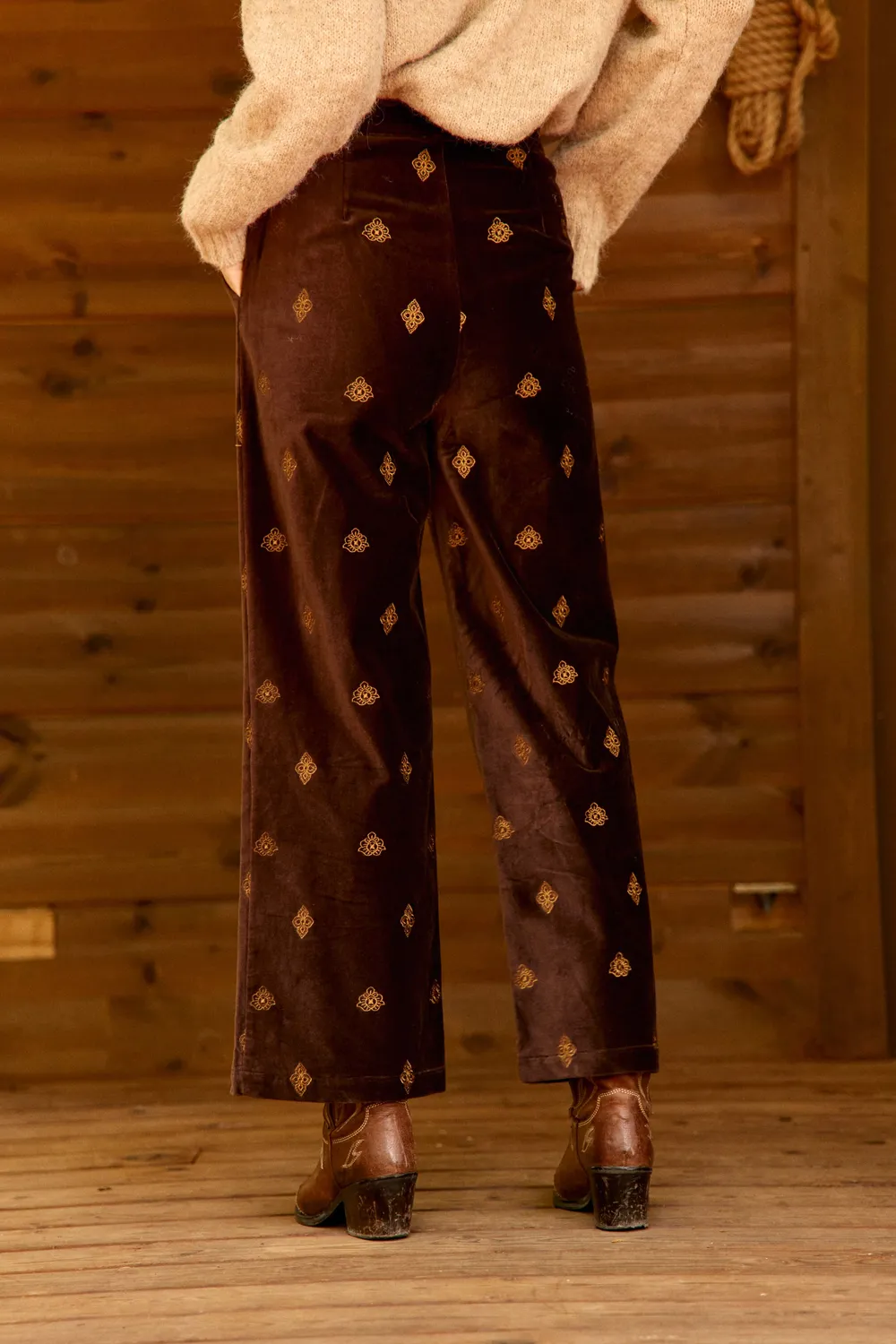 La Petite Etoile Phelia broek bruin geborduurd fluweel