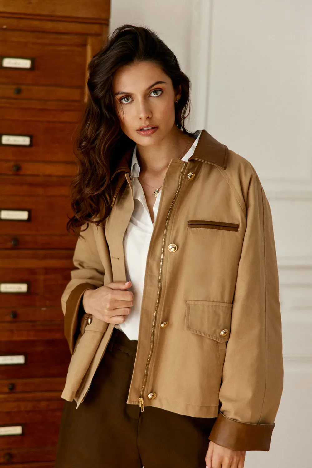 La Petite Etoile Velina parka camel kort bi-materiaal