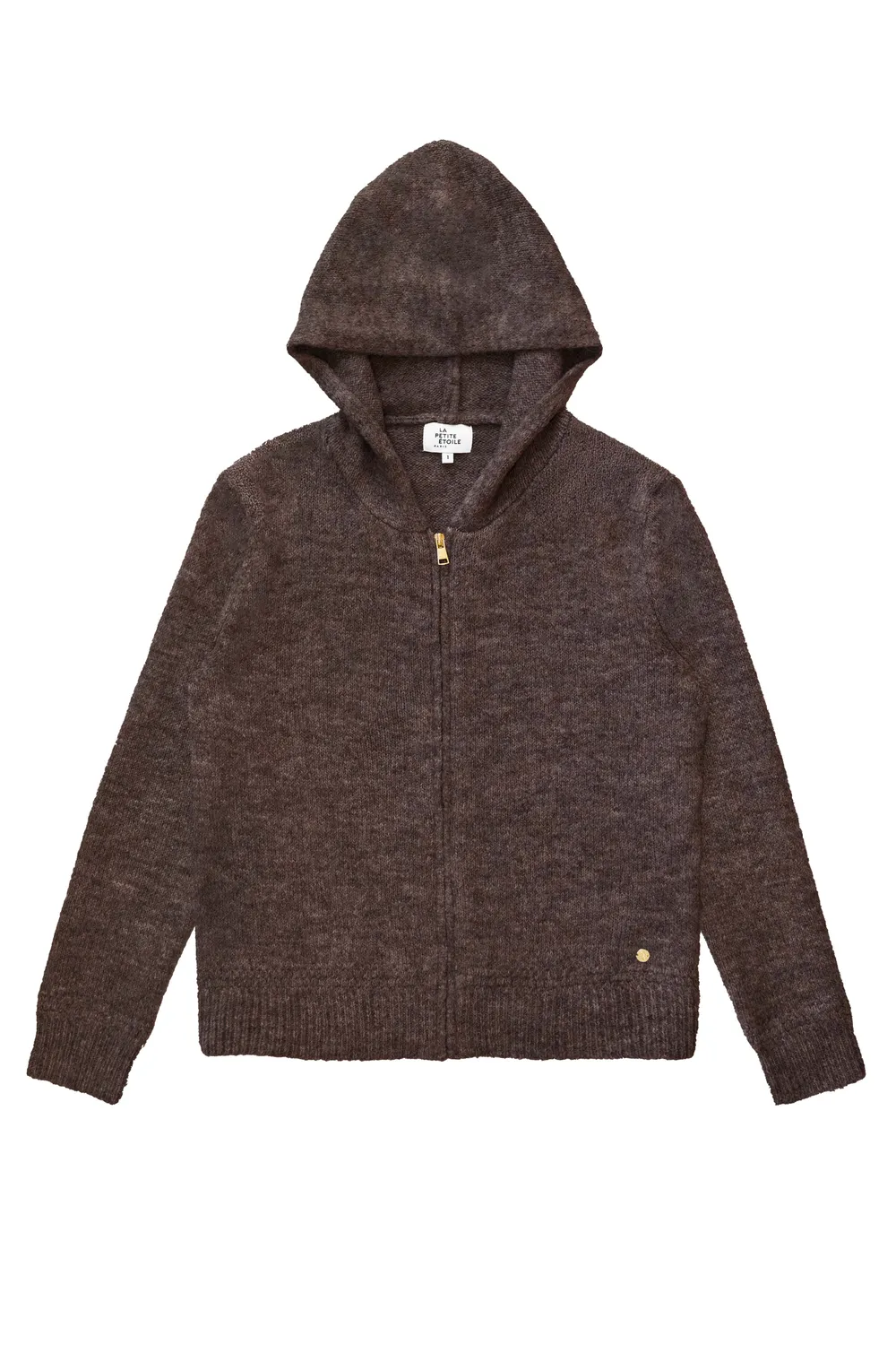La Petite Etoile Misa vest bruin grof gebreid capuchon