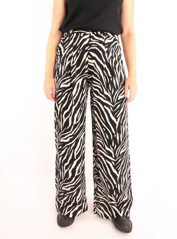 LOVEDRUNKY Wide Leg Zebra broek zwart hoge taille