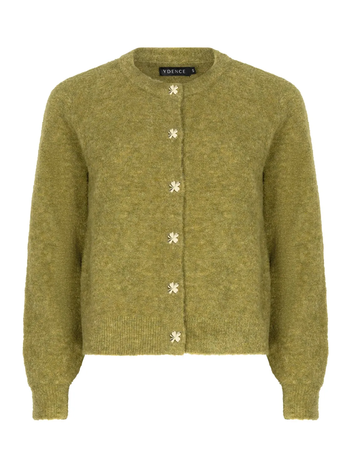 Amiek Eden cardigan green fijngebreid klaverknoop