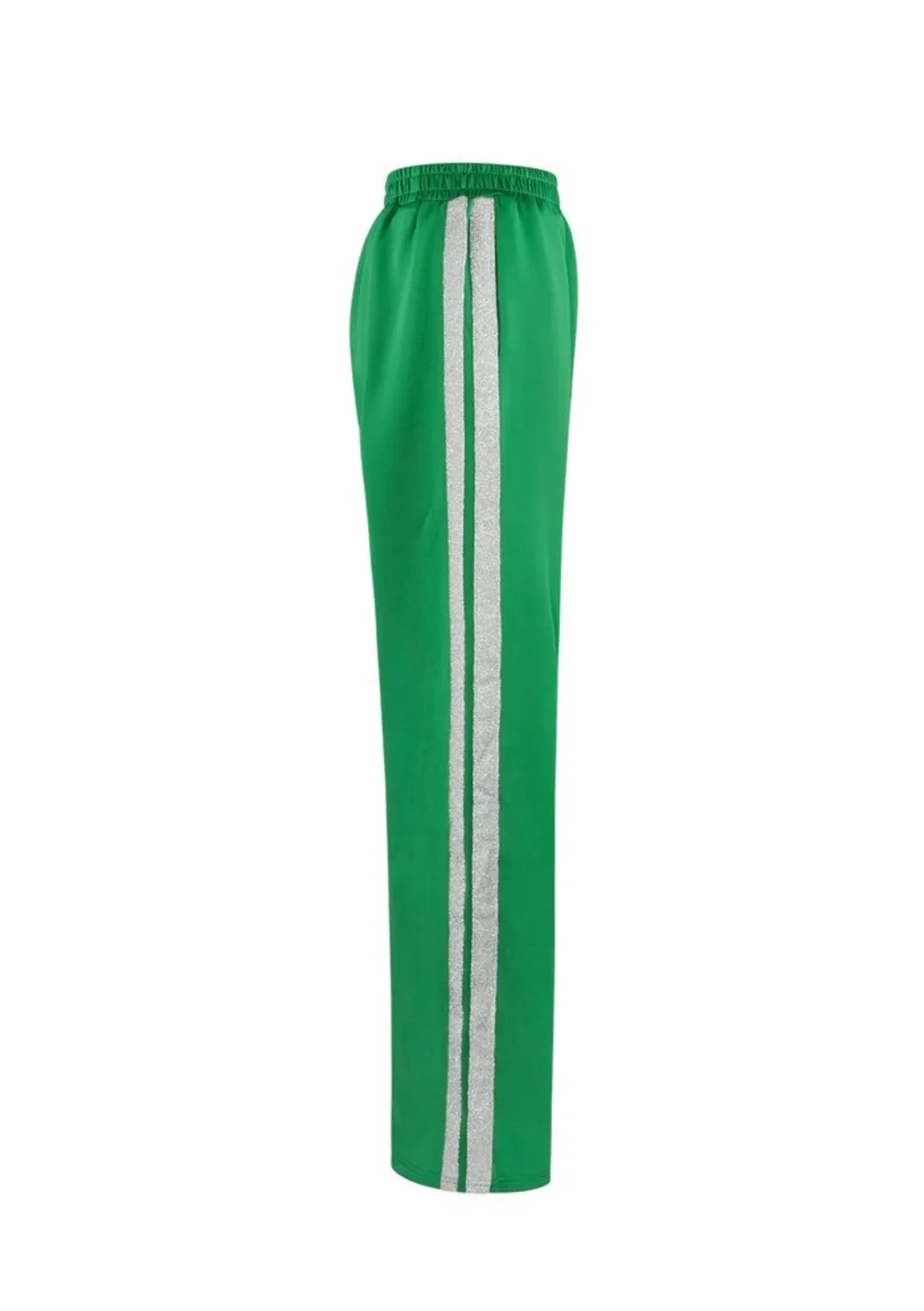 LOVEDRUNKY Jogger Wide Leg broek groen glitterstreep