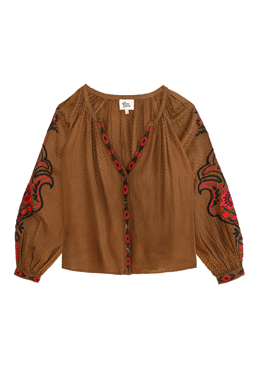 La Petite Etoile Barly blouse noisette borduursel