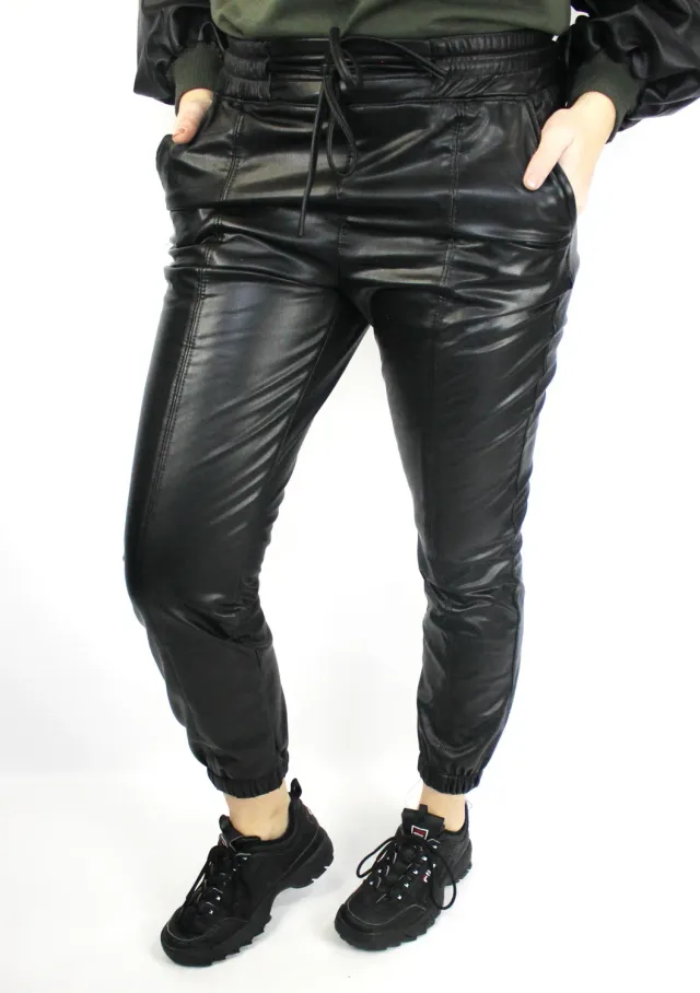 LOVEDRUNKY Leather broek zwart baggy jogger
