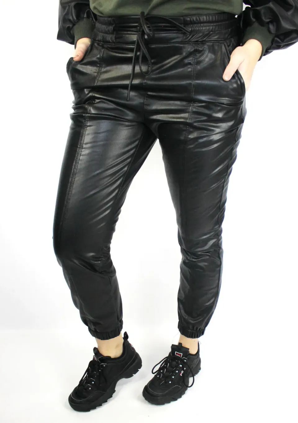 LOVEDRUNKY Leather broek zwart baggy jogger