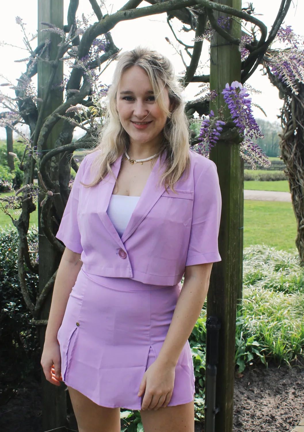 LOVEDRUNKY Cropped blazer lila met knoop