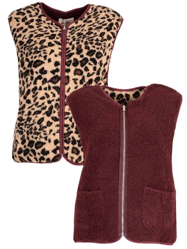 Amiek Becky gilet panter rood omkeerbaar