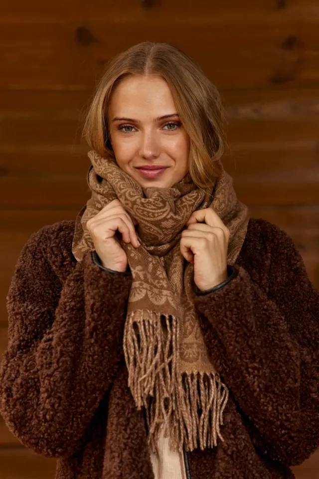 La Petite Etoile Ayla sjaal taupe paisley franjes