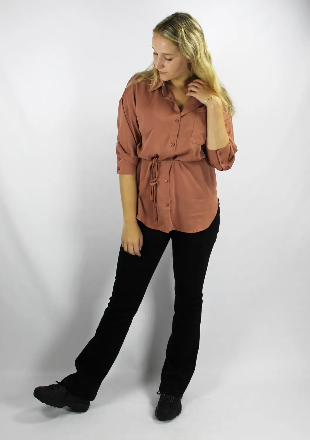 LOVEDRUNKY Blouse Brique blouse brique driekwart mouw