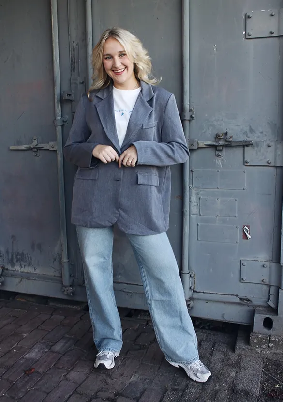 LOVEDRUNKY Wrap Back oversized blazer grijs – gevoerd
