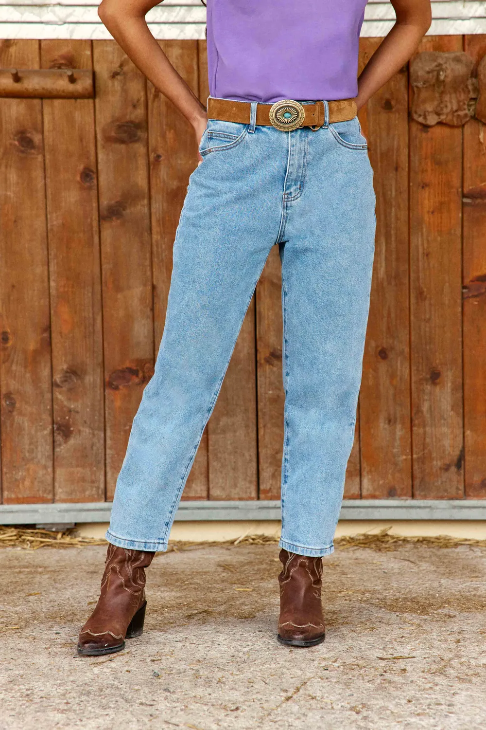 La Petite Etoile Pietra mom jeans stone blauw