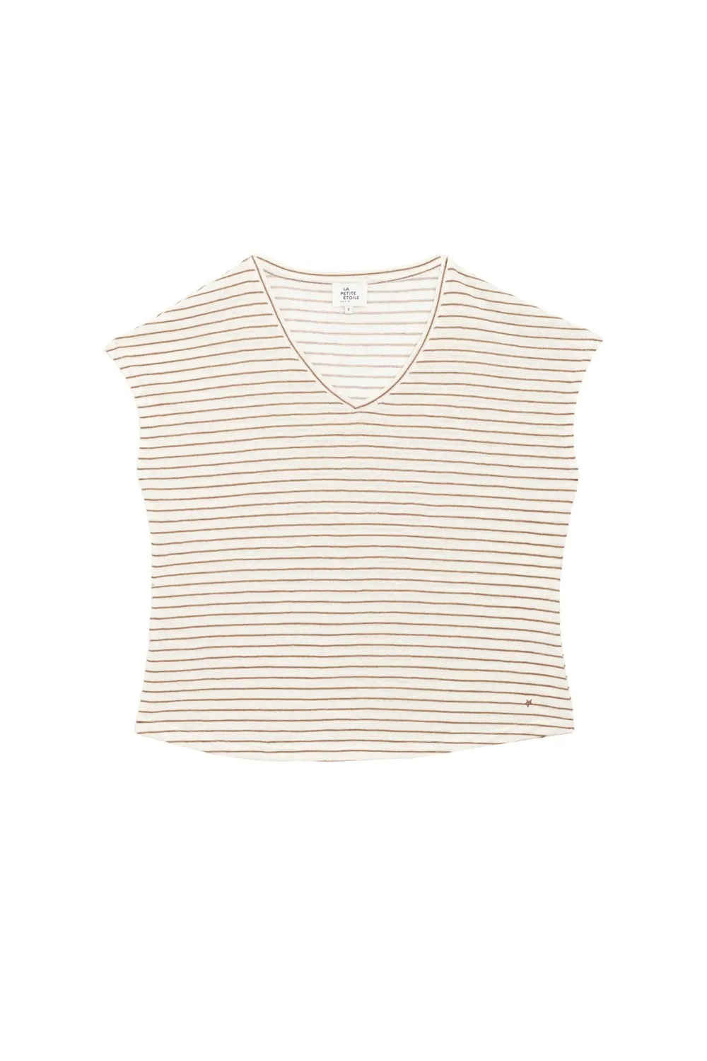 La Petite Etoile Marcelina T-shirt ecru camel V-hals streep