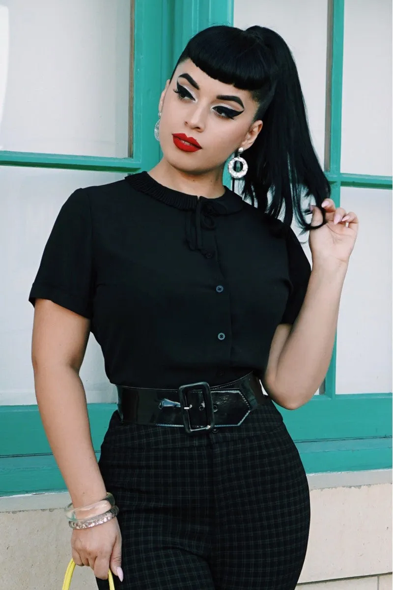 Tatyana Ingrid Retro Blouse blouse zwart strikkraag