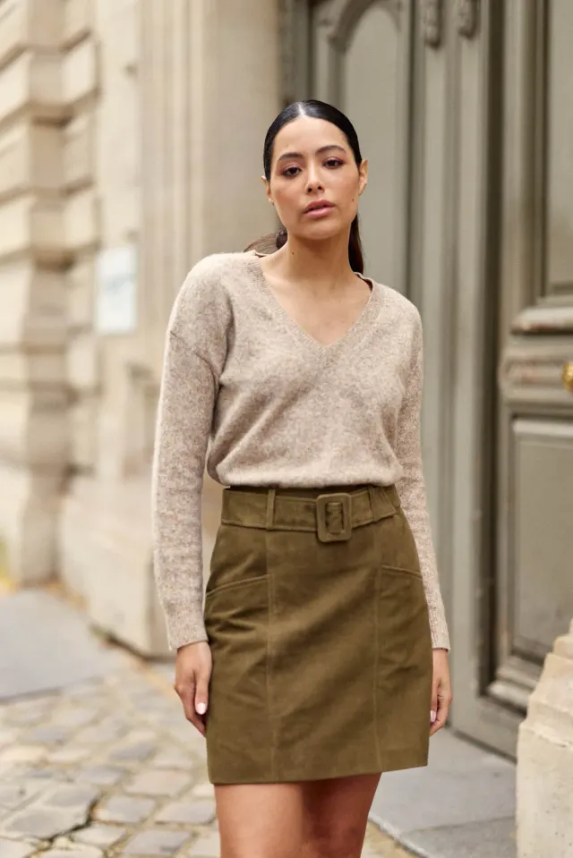 La Petite Etoile Faustine leren rok kaki kort