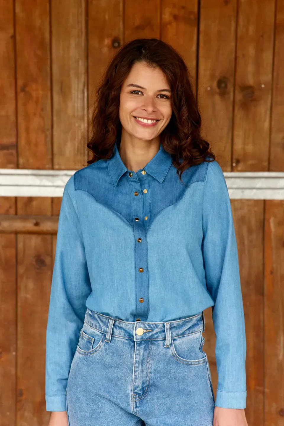 La Petite Etoile Clovyo spijkerblouse stone blauw