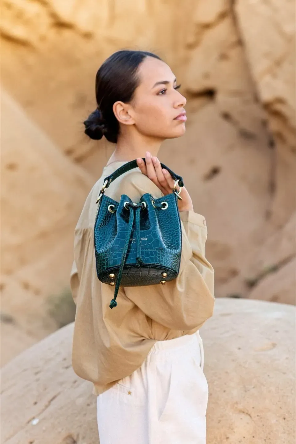 La Petite Etoile Aimmy handtas groen croco bucket