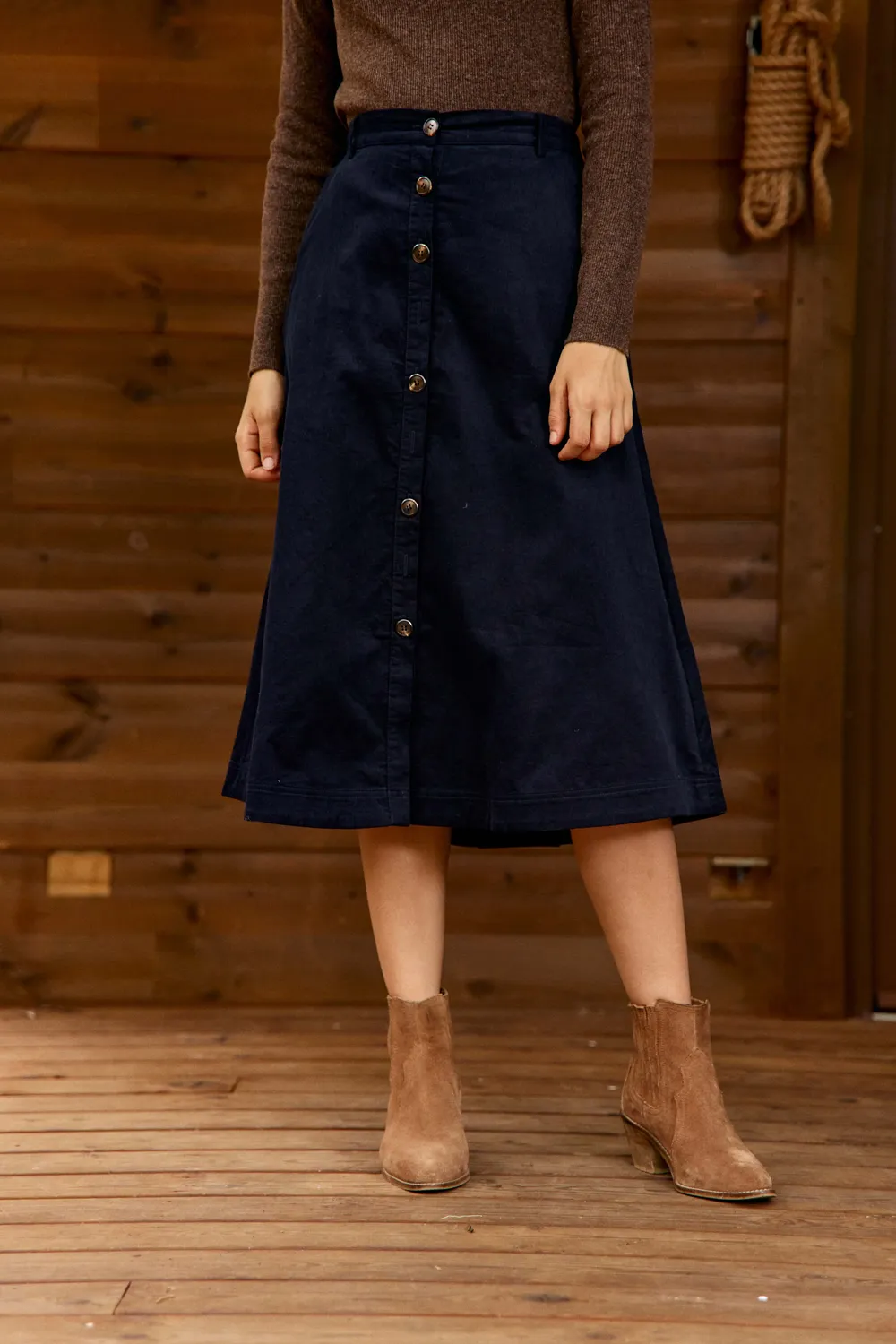 La Petite Etoile Jael midi rok marine ribfluweel