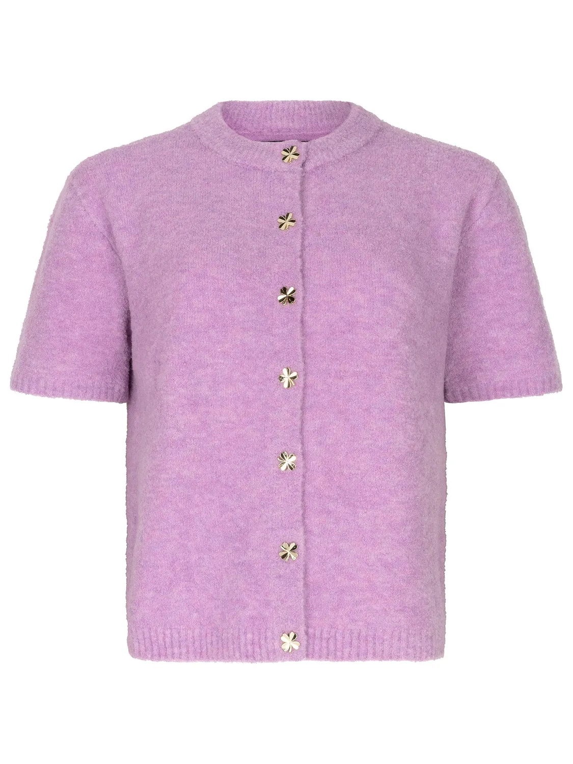 Amiek Kitty cardigan violet fijngebreid klaverknoop
