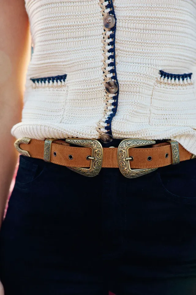 La Petite Etoile Assia riem camel suede dubbele gesp
