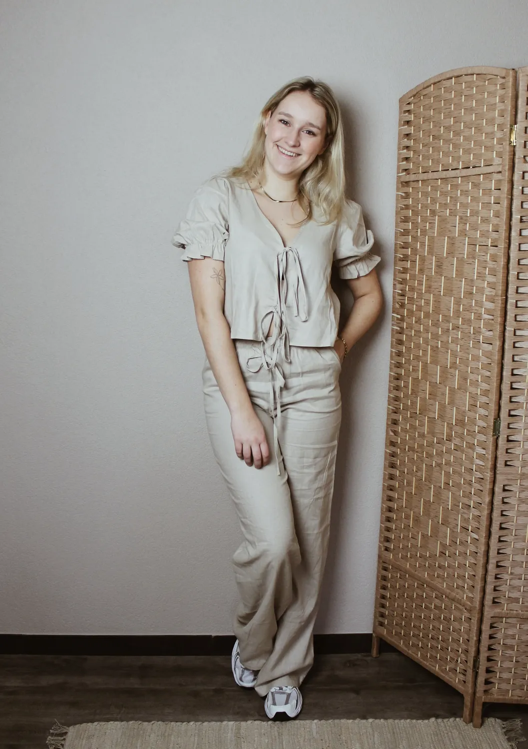 LOVEDRUNKY Linnen broek beige wide leg