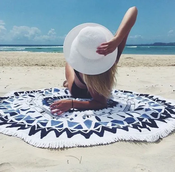 LOVEDRUNKY Ronde Handdoek strandlaken blue sun 150 cm
