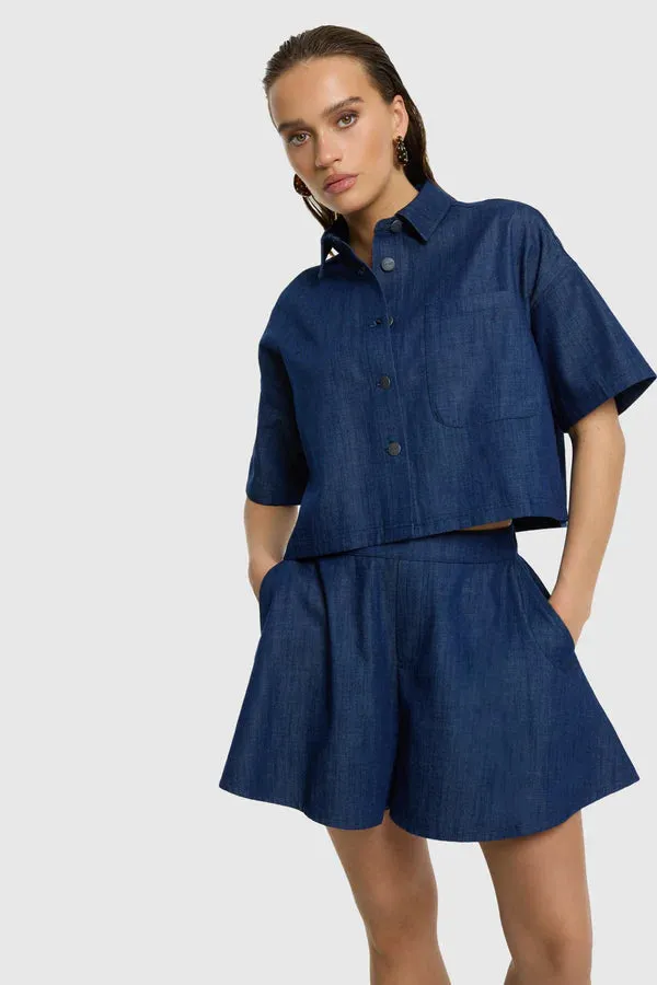 Amiek Short Cindy short navy denim-look zacht