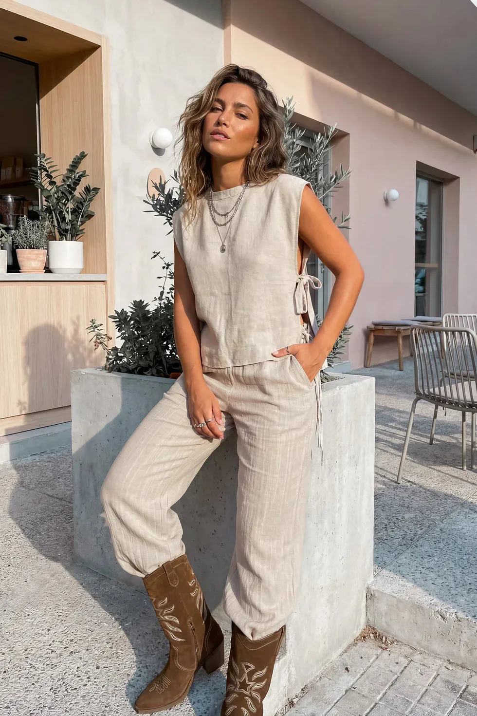 Moost & The Muse Ellis broek sand linnen zacht